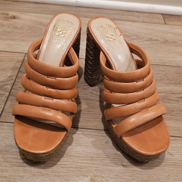 Vince Camuto Patrest Cognac Leather Mule Heels Size 6.5 - Picture 2 of 9